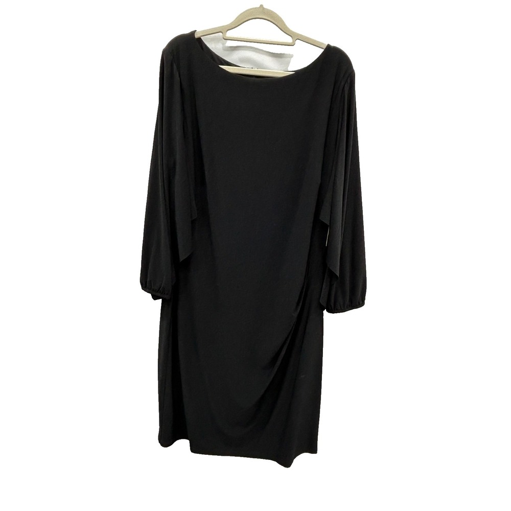 NWT Lauren Ralph Lauren Dress Womens 18 Black Ruched Elegant Cocktail Classic